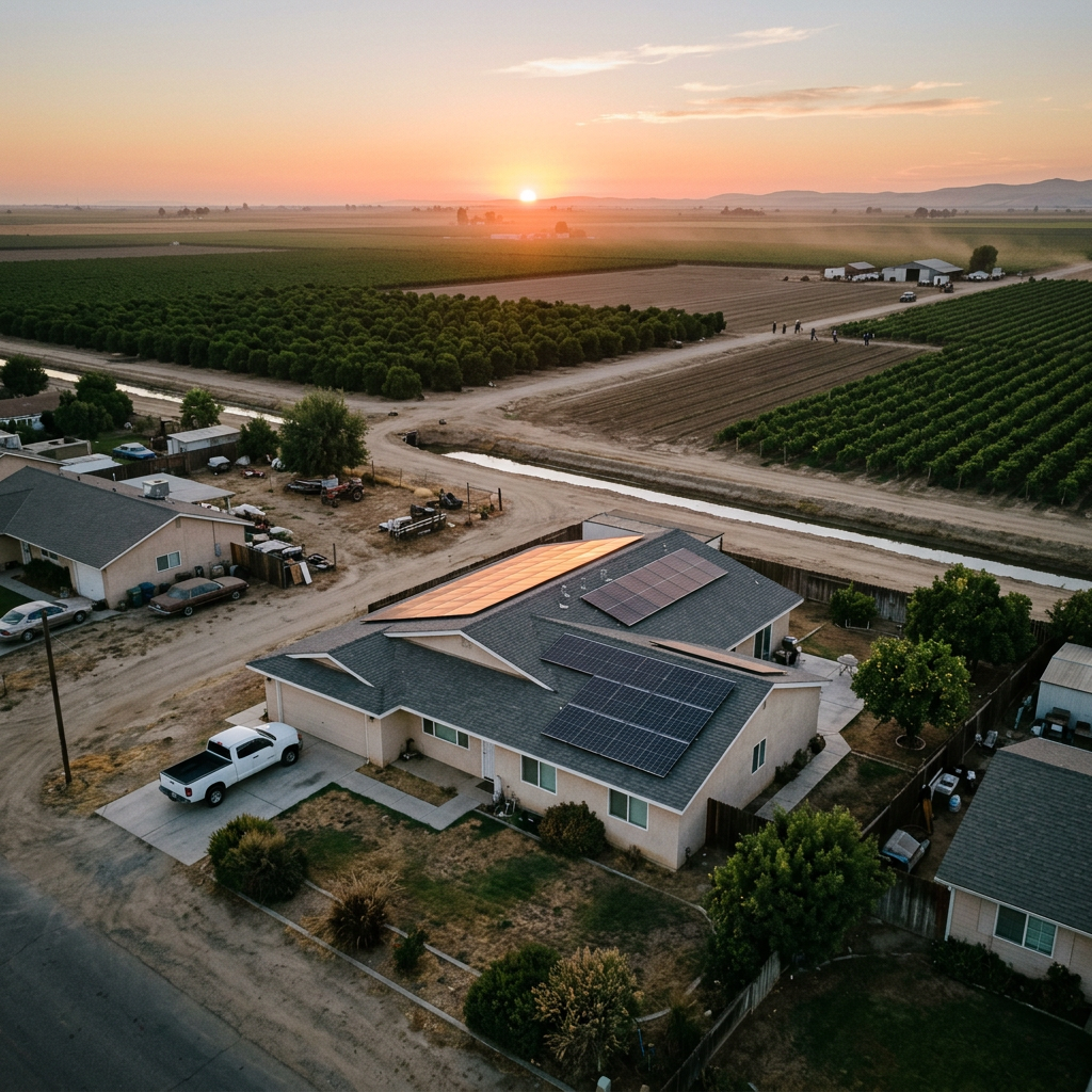Rooftop solar panels on a California farmworker household 