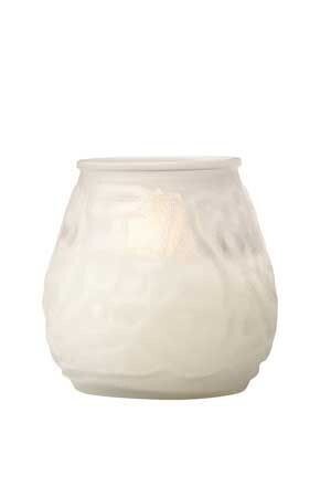 White, textured, rounded candle holder against a white background.