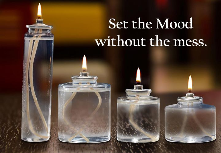 A picture of candles with the words set the mood without the mess