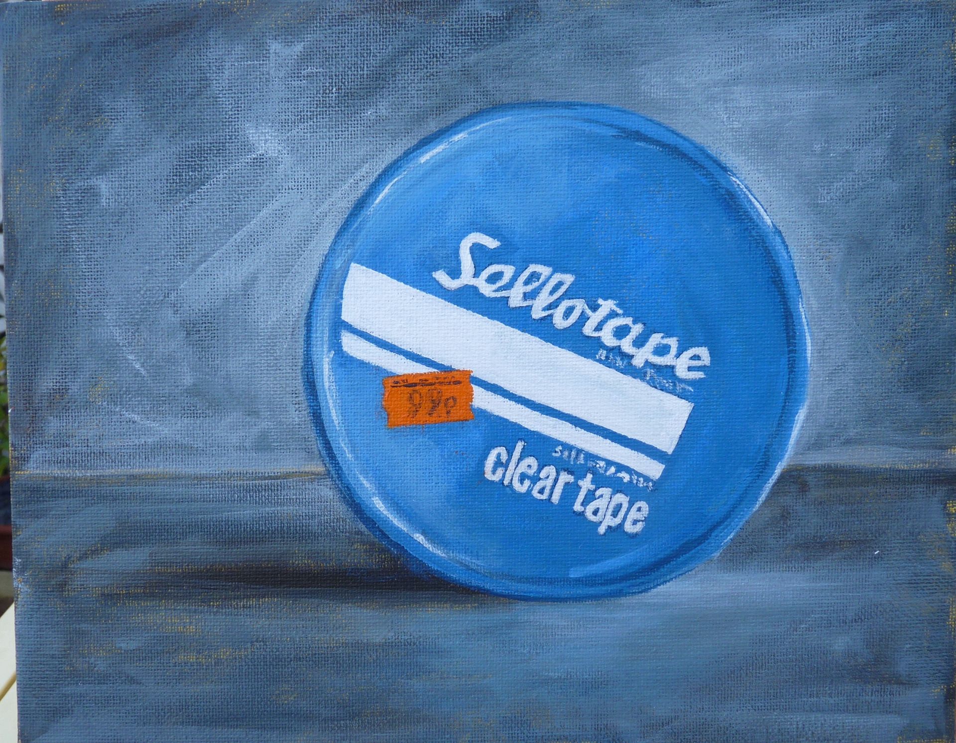 Sellotape vintage packageing tin painiting clare dles artist sussex