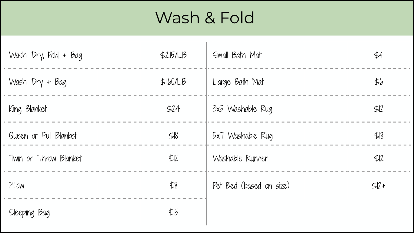 The Laundry Gal wash and fold price list 