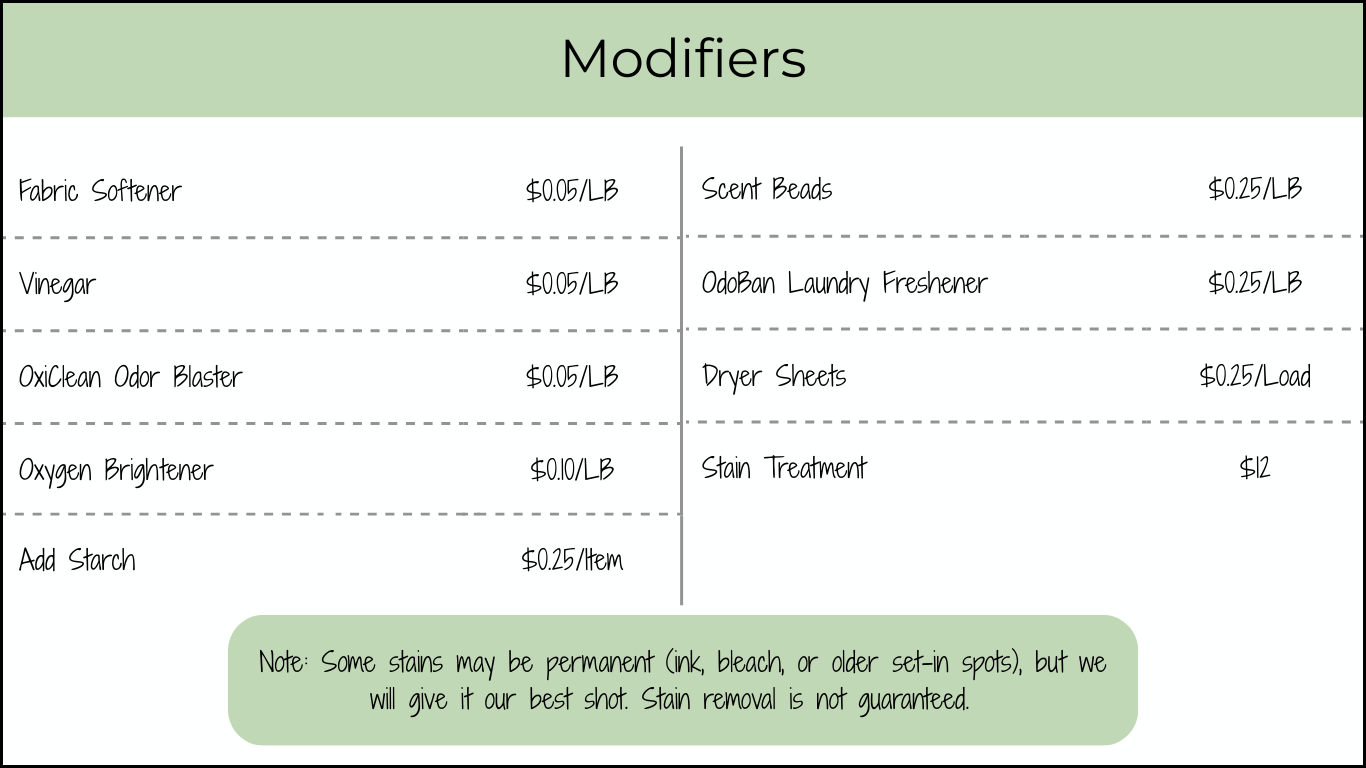 wash & fold service prices for The Laundry Gal