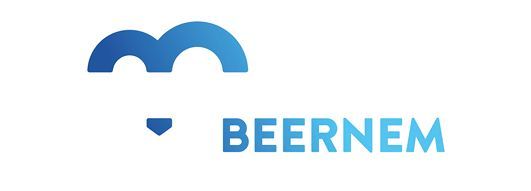 Een blauw-wit logo voor beernem op een witte achtergrond