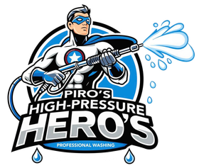 A cartoon of a superhero holding a high pressure washer.