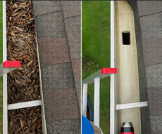 A fence casts a shadow on a brick walkway
