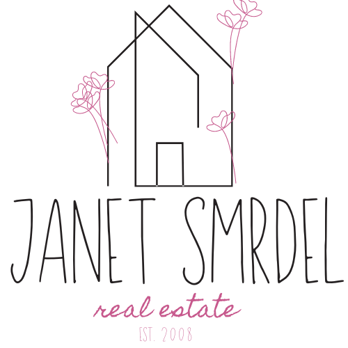 A logo for a real estate company called janet smrdel