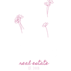 A real estate logo with pink flowers on a white background