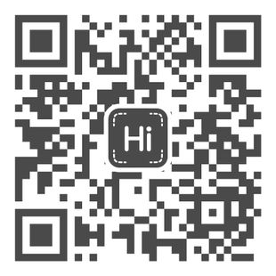 A black and white qr code with the word hi on it.