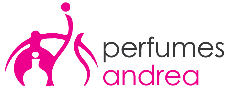 A pink logo for perfumes andrea with a gymnast on it.