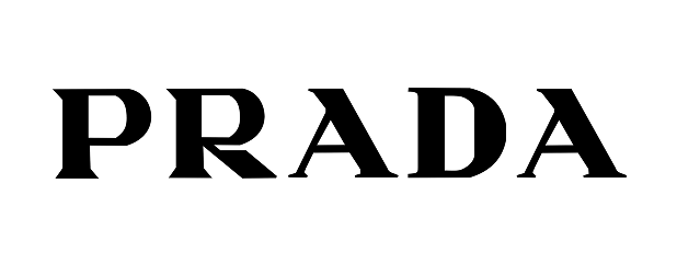 A black and white logo for prada on a white background.