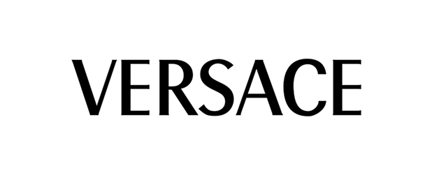 A black and white logo for versace on a white background.