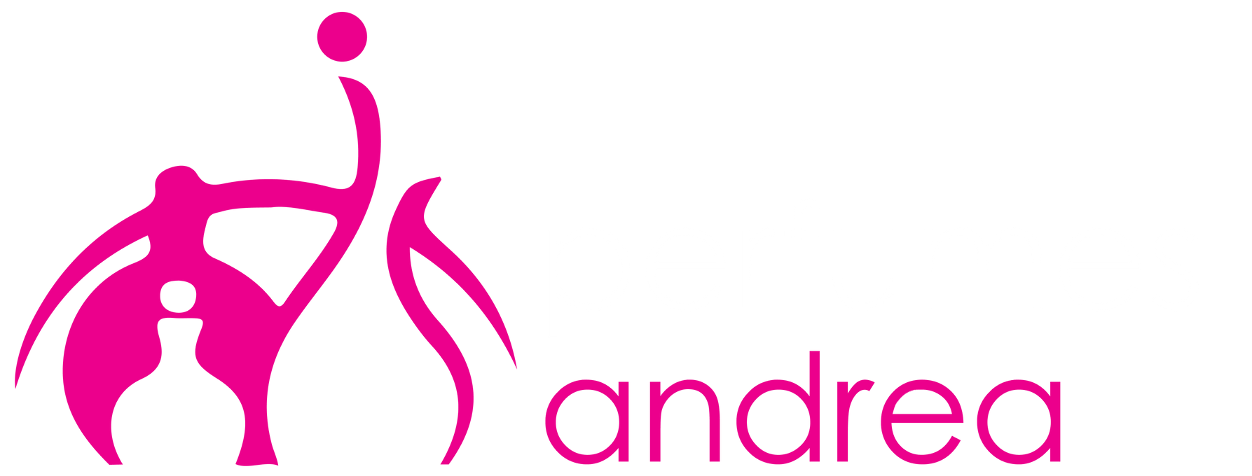 A pink logo for andrea with a person riding a bike