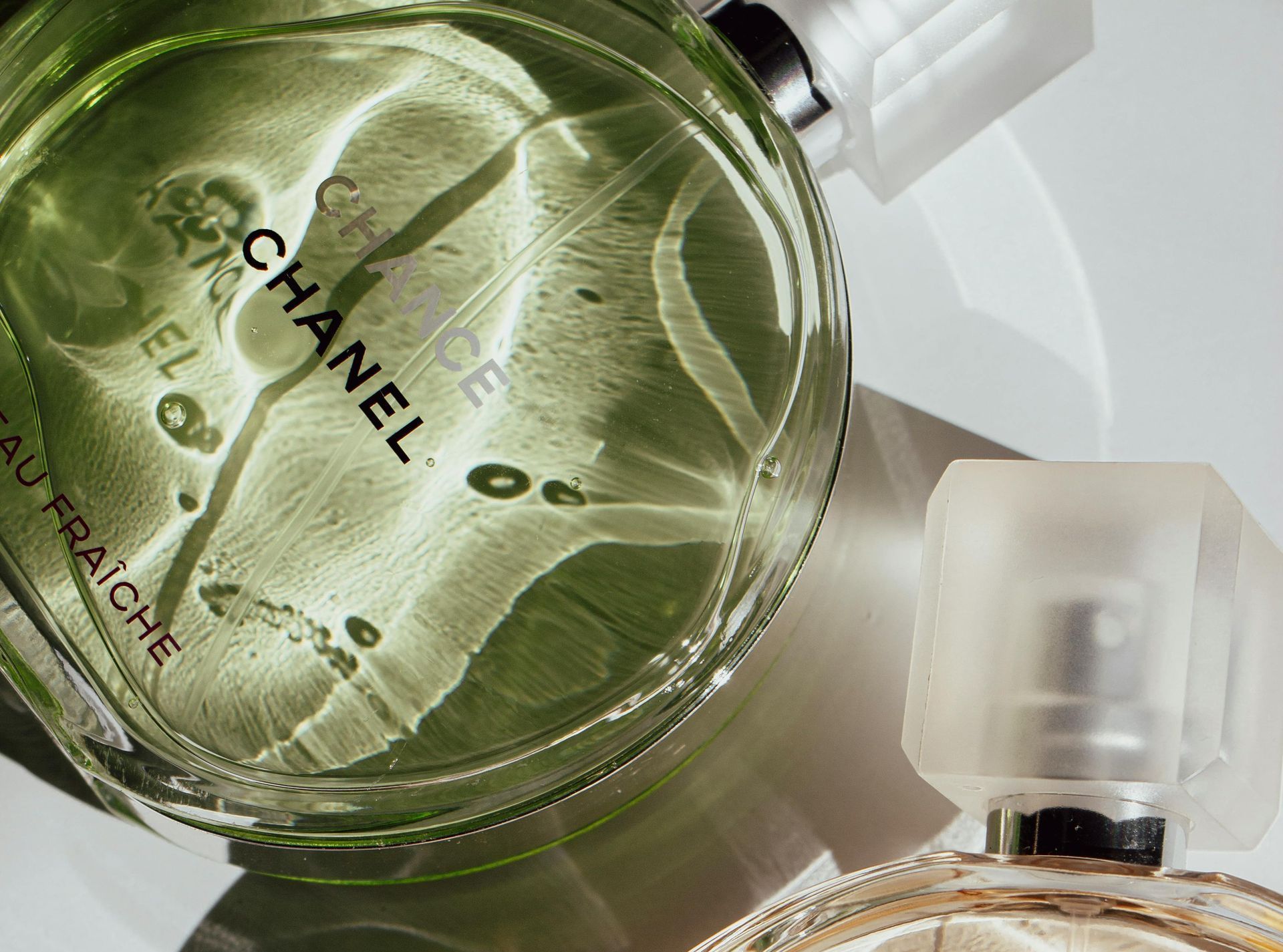 A close up of a bottle of chanel chance eau fraiche