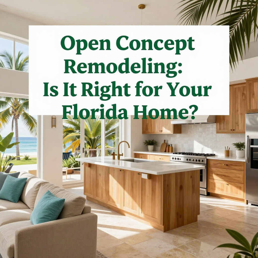 Open-concept kitchen and living room with text: