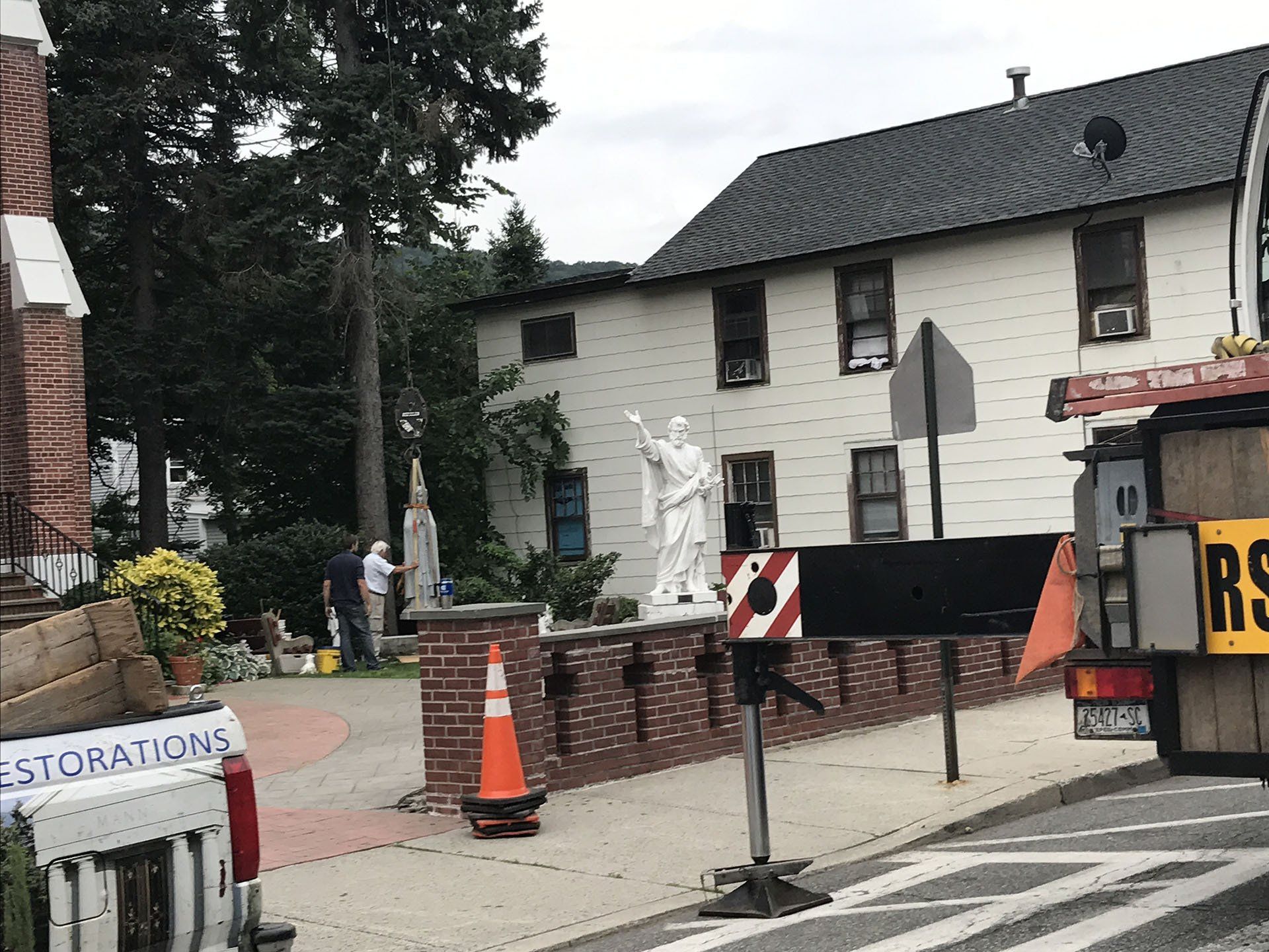 St. Peter Statue Placing — Nanuet, NY — Olori Crane Service, Inc.