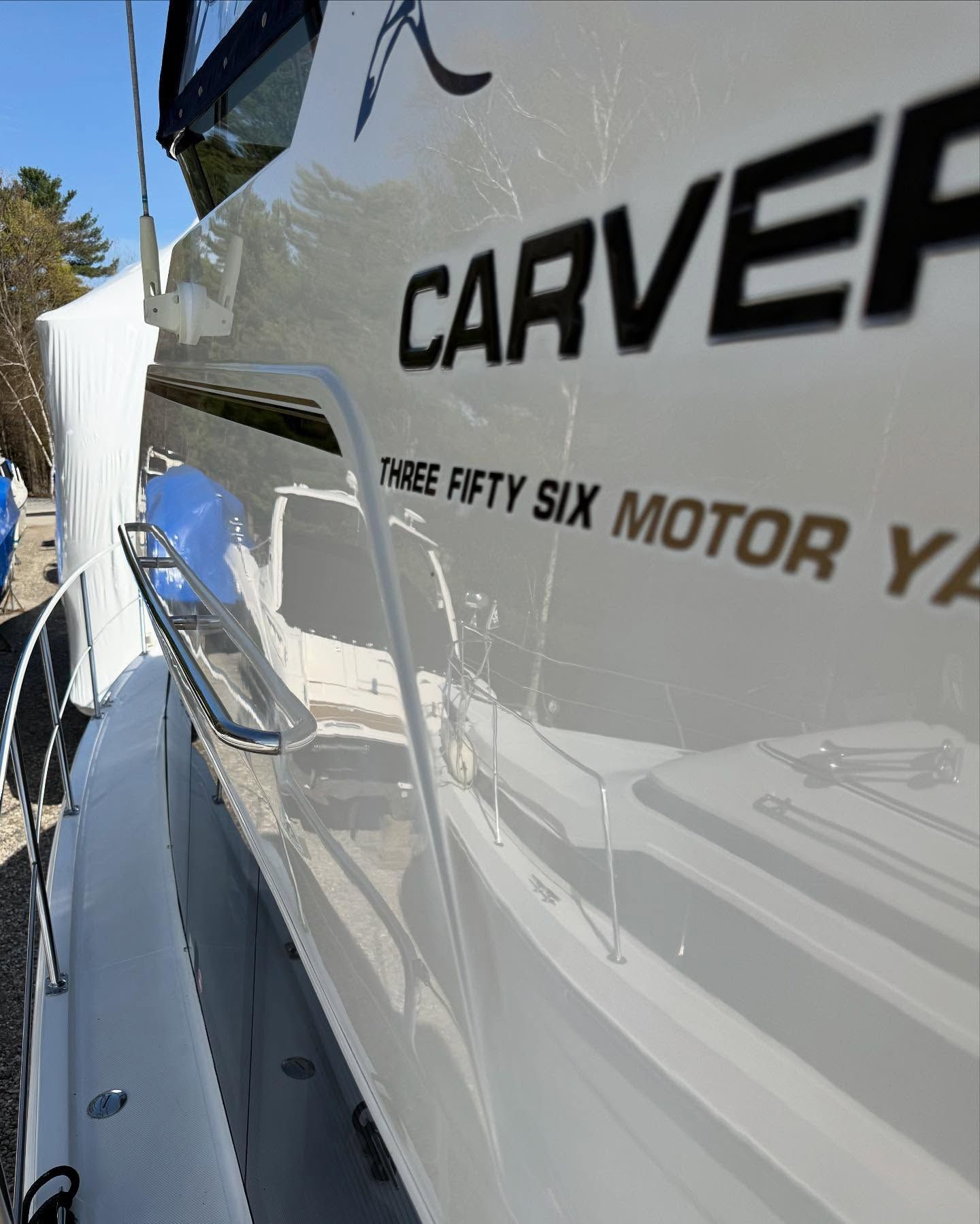 The side of a carver three fifty six motor yacht