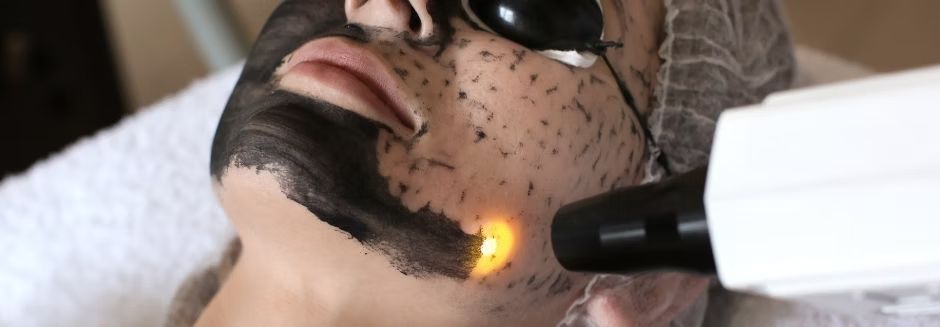 A man is getting a laser treatment on his face.