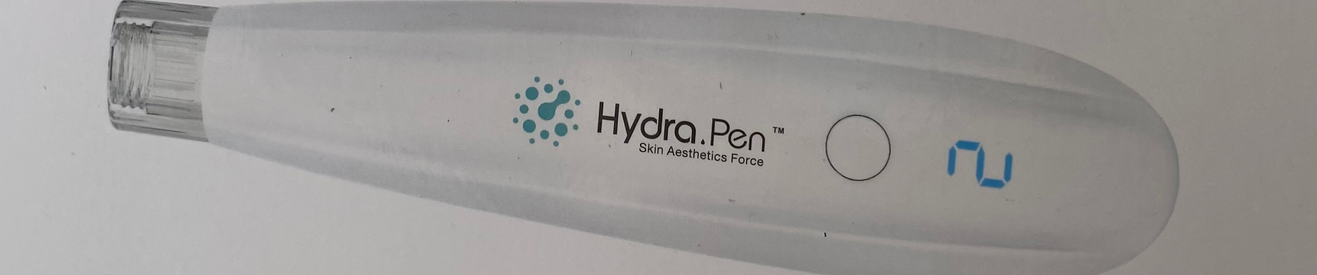 A clear plastic bottle with the word hydro on it.