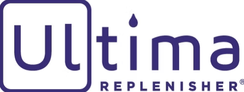 The logo for ultima replenisher is purple and white.