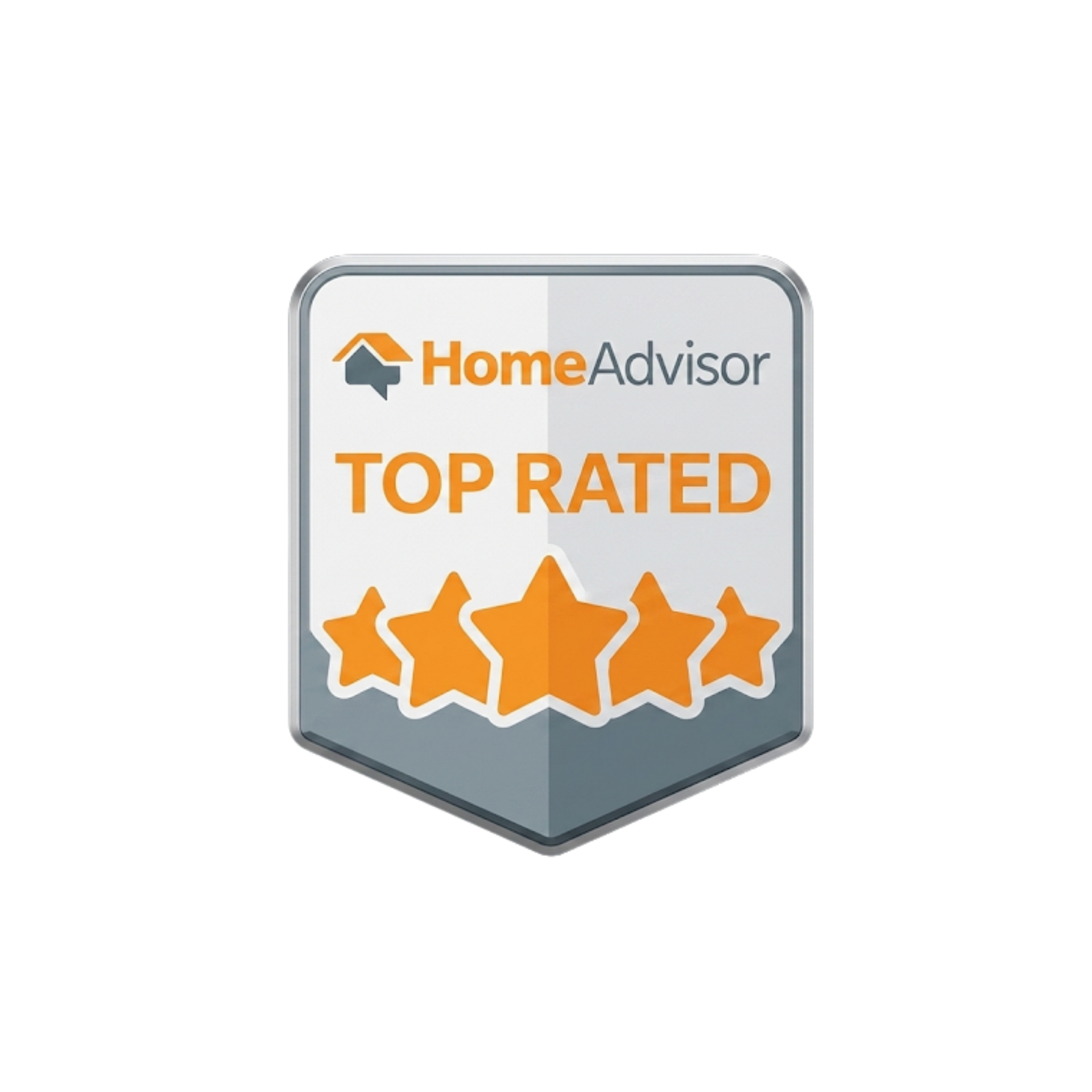HomeAdvisor Top Rated badge with orange stars and gray shield border