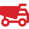 Une icône rouge d'un camion malaxeur à béton sur fond blanc.
