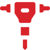 Une icône rouge d'un marteau sur fond blanc.