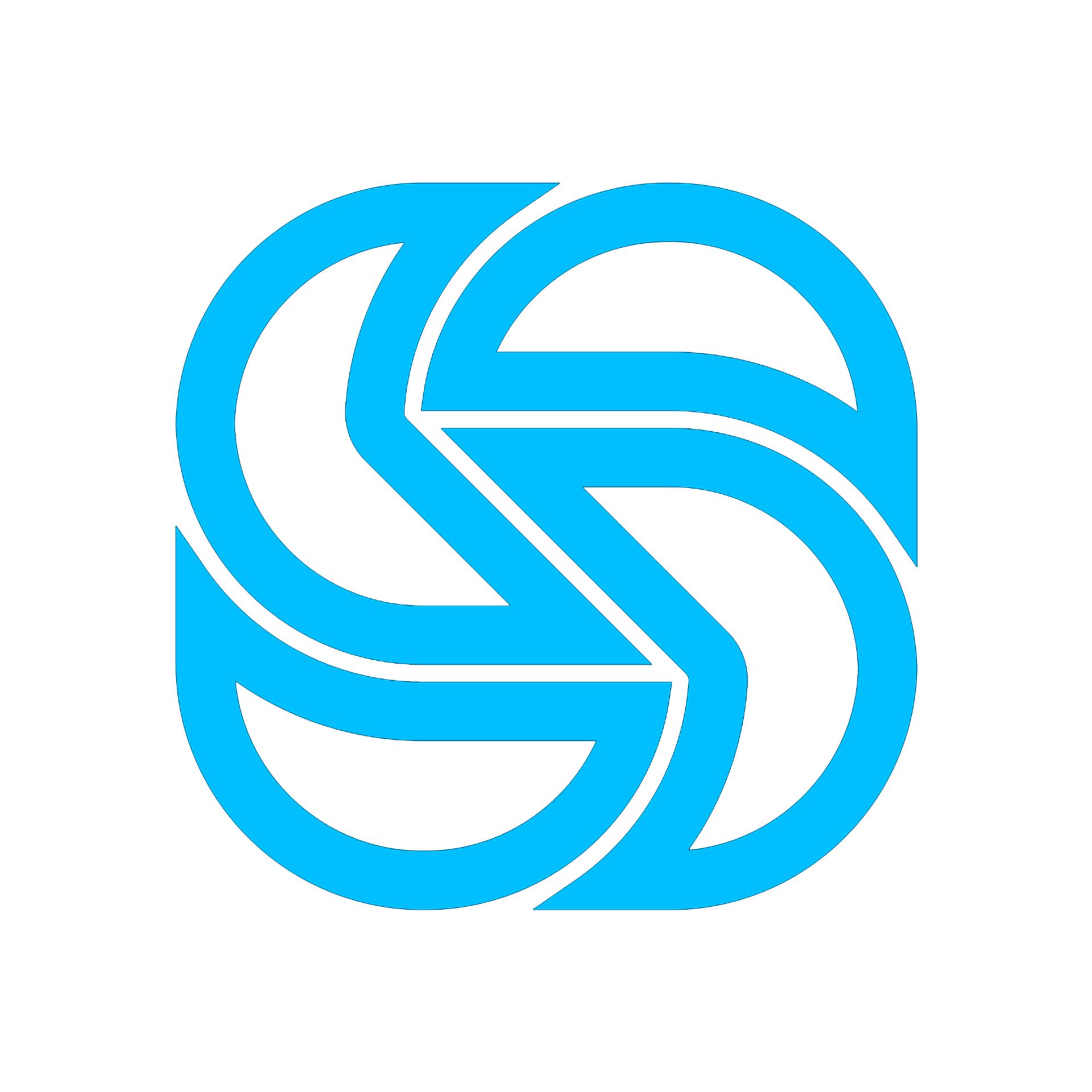 Light blue abstract logo within a square shape.