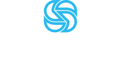 Blue interwoven logo.