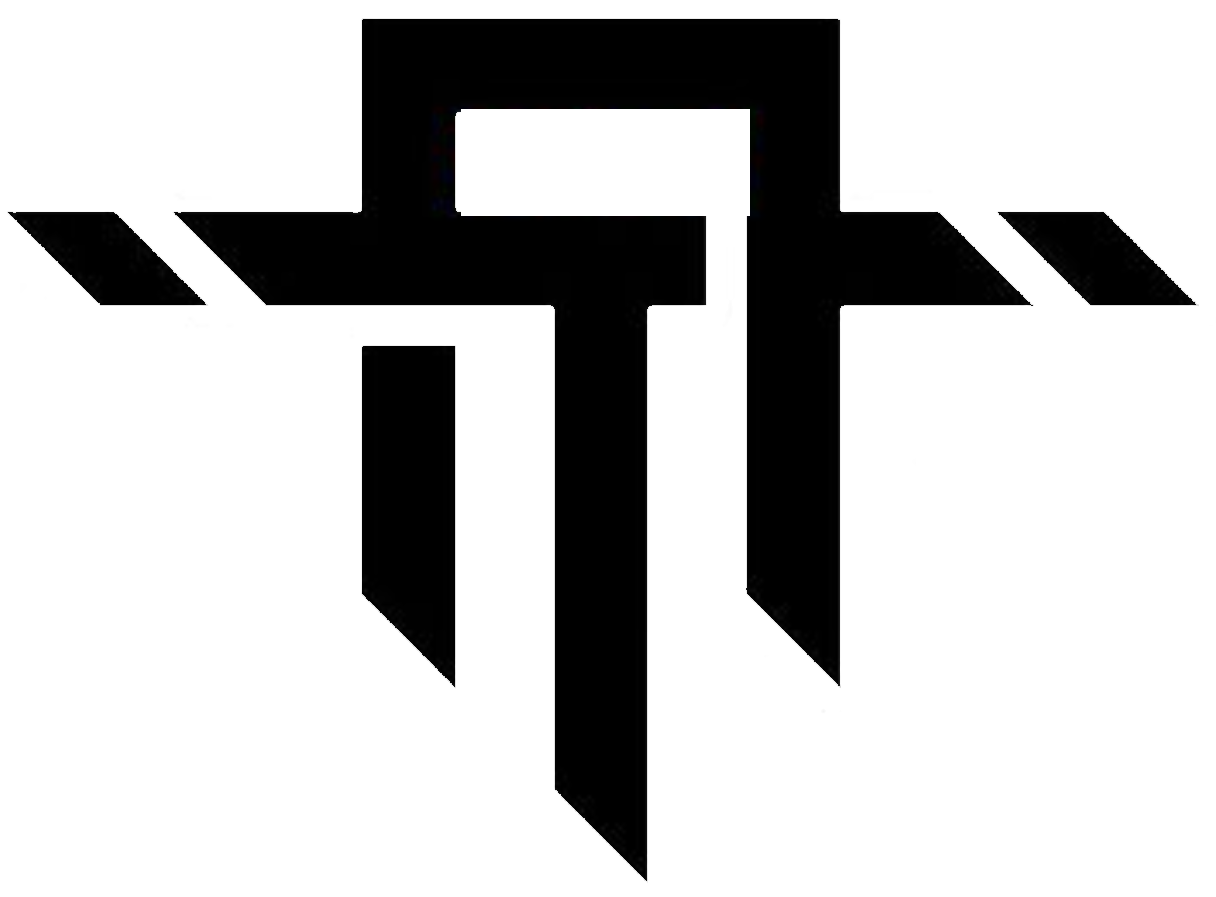 Black abstract symbol with a rectangular top section, vertical lines, and horizontal stripes.