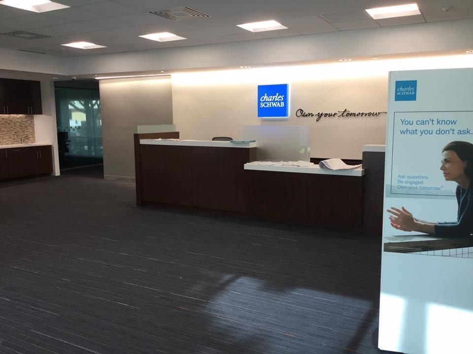 A room with a sign that says 