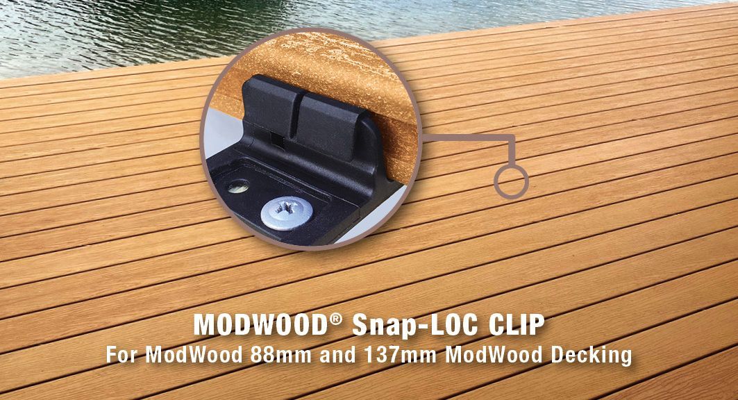 A Close Up of a Modwood Snap-loc Clip on a Wooden Deck — B & B Timbers Ballina In West Ballina, NSW