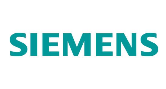 Het siemens-logo is blauw en wit op een witte achtergrond.