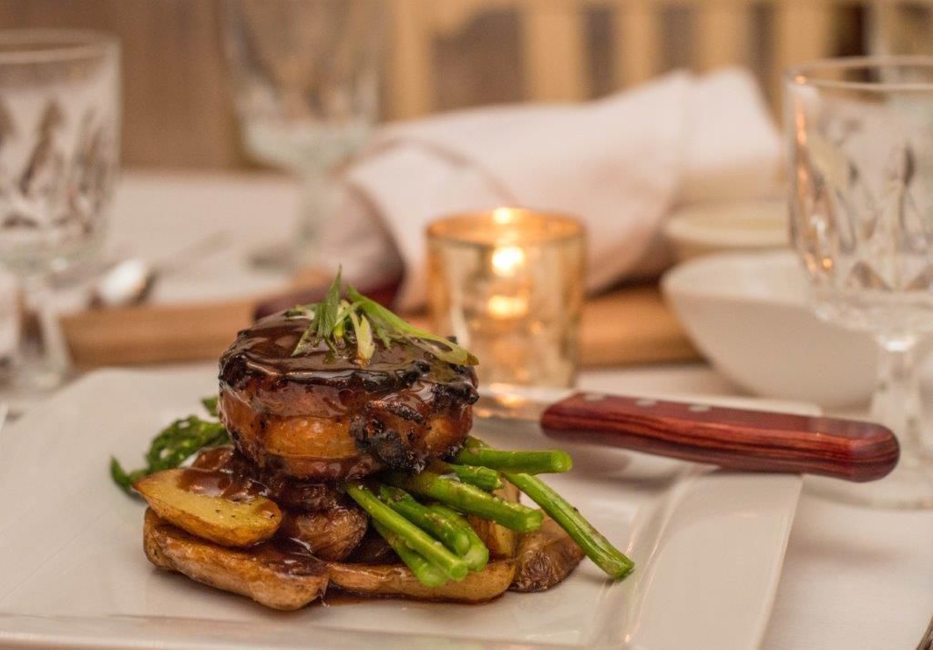 A close up of a plate of food on a table.