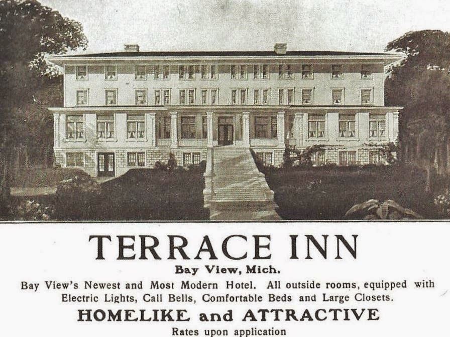 An advertisement for the terrace inn in bay view michigan
