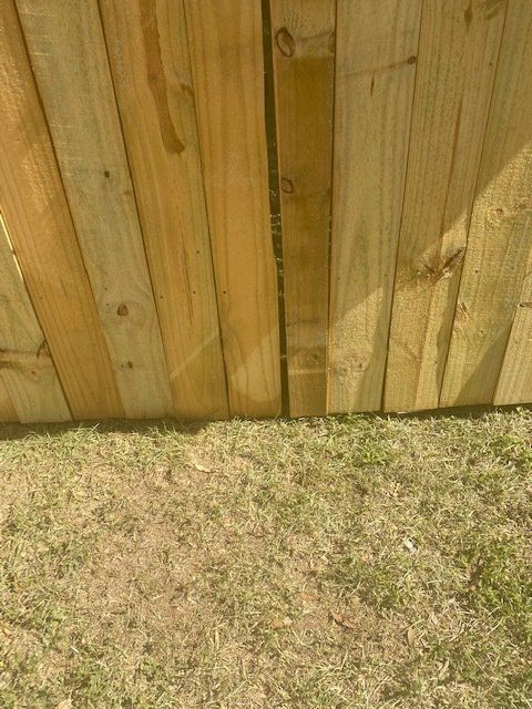 Wooden fence panels against dry grass.