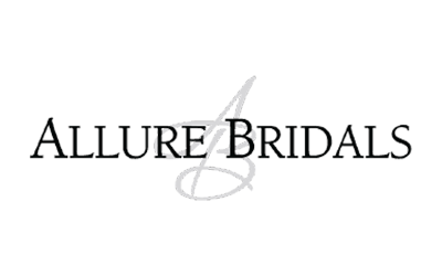 A black and white logo for allure bridals on a white background.