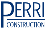 Logo pour Perri Construction, texte bleu sur fond blanc.