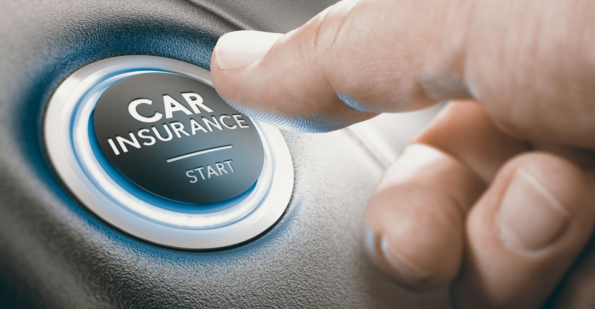 Auto insurance concept showing a finger pressing a car insurance start button. Auto insurance concept showing a finger pressing a car insurance start button.