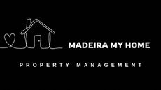 Logo for Madeira My Home. White house outline with heart, text: Madeira My Home, Property Management on black background.