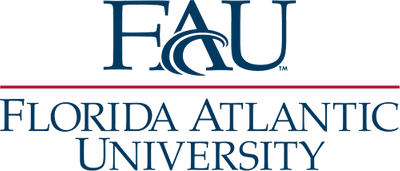 The logo for florida atlantic university is blue and red