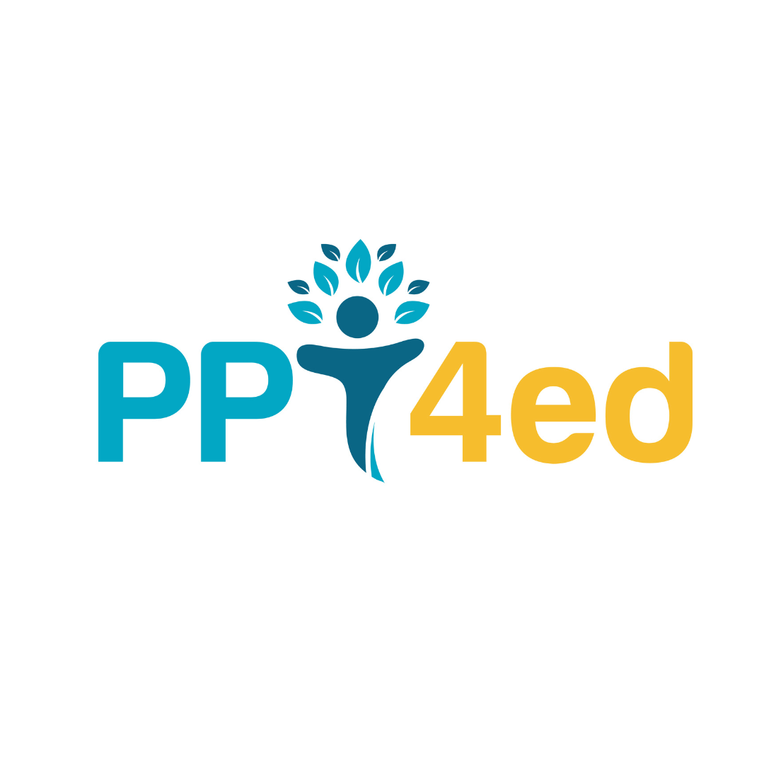 A logo for a company called ppt4ed with a person and a tree.