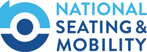 A blue and white logo for national seating and mobility