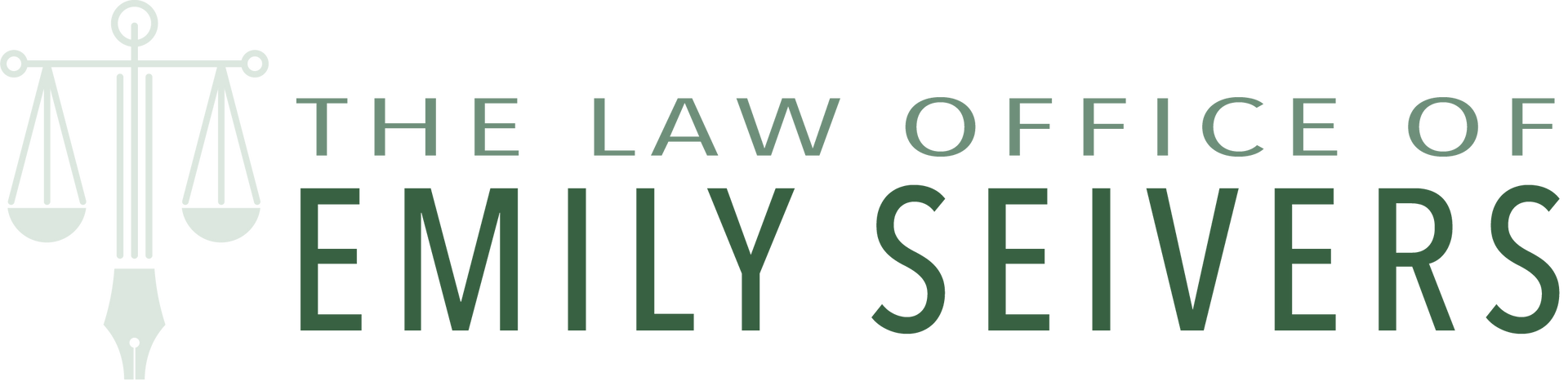 Logo for The Law Office of Emily Seivers featuring scales of justice and a pen.
