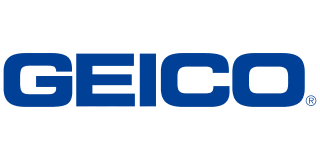 The geico logo is blue and white on a white background.