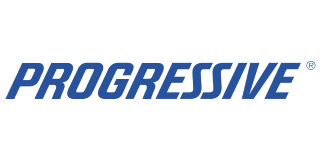 The logo for progressive is blue and white on a white background.
