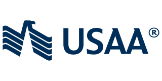 The usaa logo is blue and white and has an eagle on it.