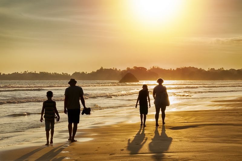 Family walking down the beach