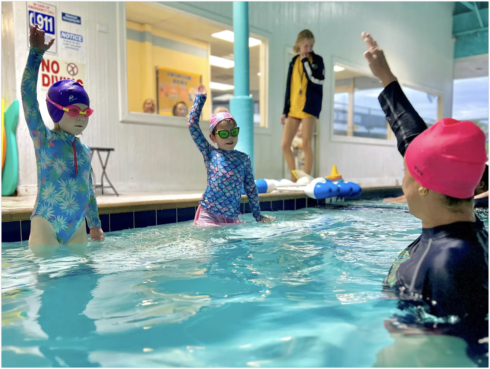 Students are gaining comfort in the water while learning body movement and breath control. Our instructors will teach students how to float independently on their front and back in preparation for stroke development. Instructors will also impart vital safety skills which allows students to practice their breath control for submersions and knee dives.