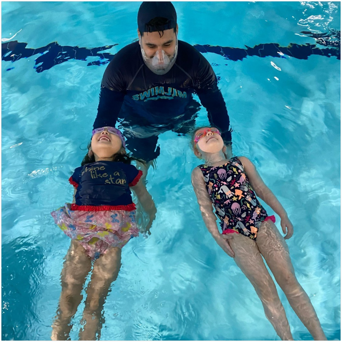 Students are gaining comfort in the water while learning body movement and breath control. Our instructors will teach students how to float independently on their front and back in preparation for stroke development. Instructors will also impart vital safety skills which allow students to practice their breath control for submersions and knee dives. Students between 2-2.5 years of age can only enroll if they have been promoted from our SwimBabies level by their instructor