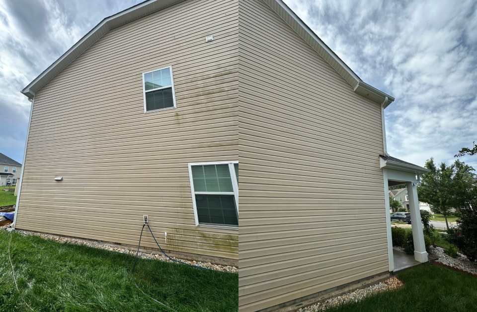 A picture of a house before and after being cleaned.